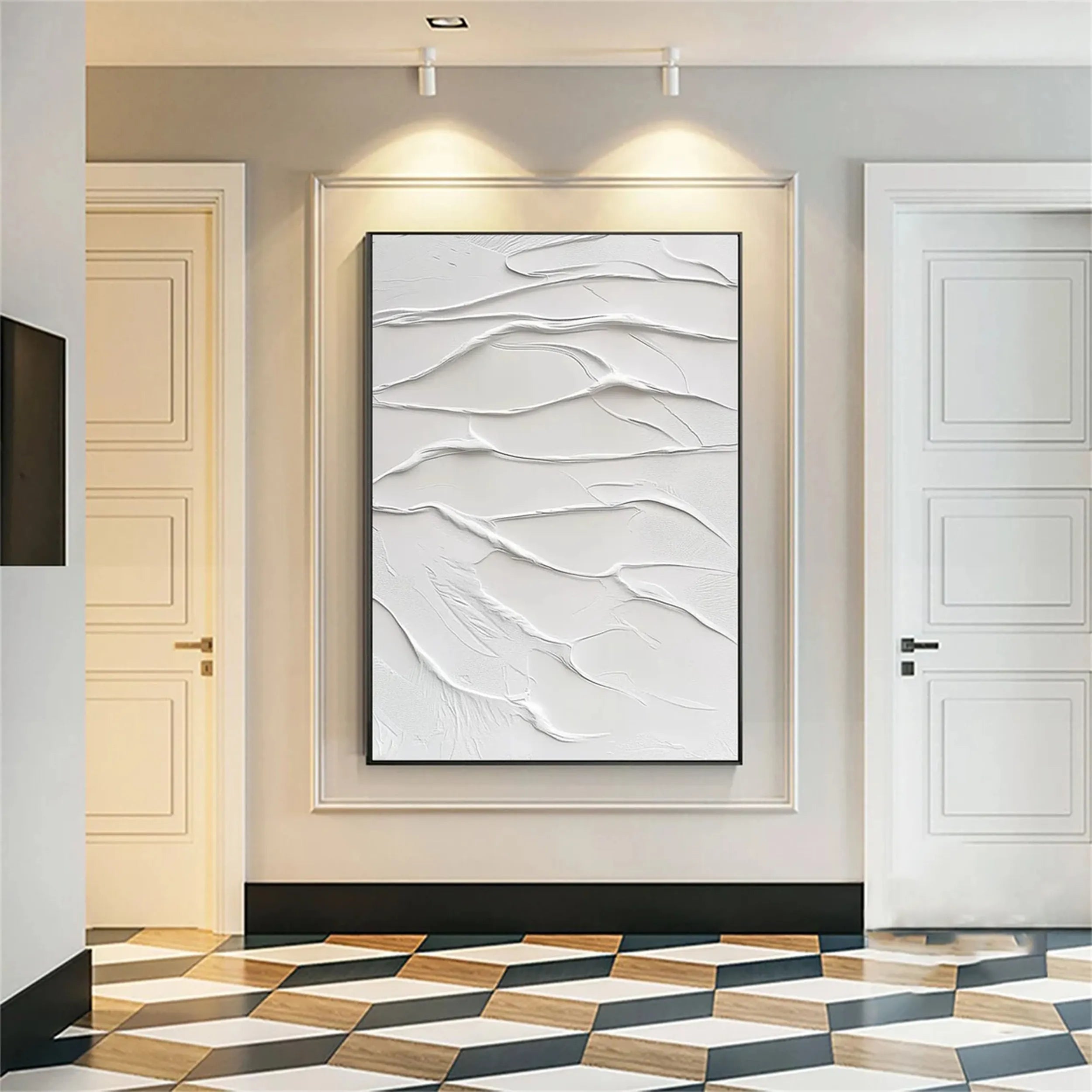 White Minimalist Textured Painting Canvas - Modern Abstract Wall Art for Living Room, Bedroom & Office Decor | Premium Quality #MM191