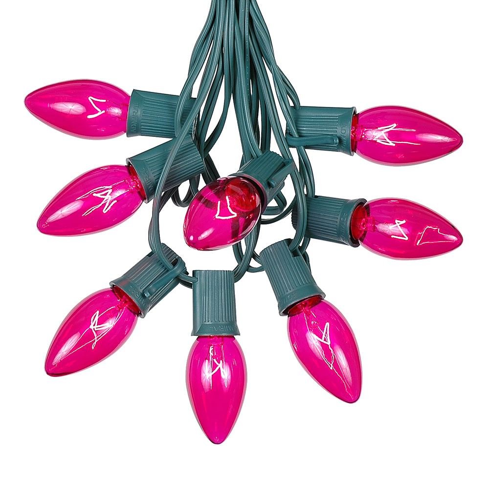 C9 Pink Christmas String Light Set - 100ft Outdoor Christmas Lights with Green Wire for Roofline, Patio & Holiday Decorations - Perfect for Christmas Tree, Yard, Garden, and Party Decor