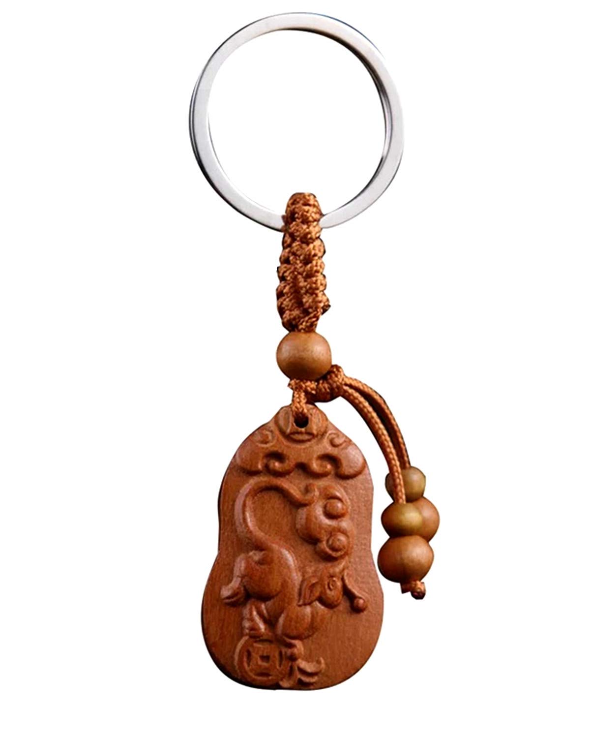 Feng Shui Handmade Zodiac Rat Keychain - Lucky Charm Key Ring for Good Fortune, Home & Car Decor, Unique Gift for Chinese New Year & Birthday Celebrations