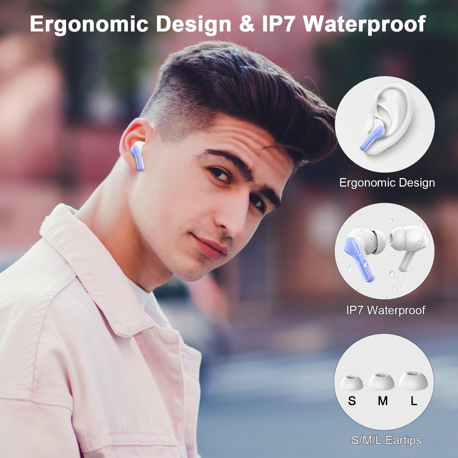 Wireless Earbuds Bluetooth 5.4 with Deep Bass Stereo, 4 ENC Mic Noise Cancelling in-Ear Headphones, 45H Playtime LED Display Mini Charging Case, IP7 Waterproof for Android iOS - Perfect for Gym, Running, Workouts & Commuting