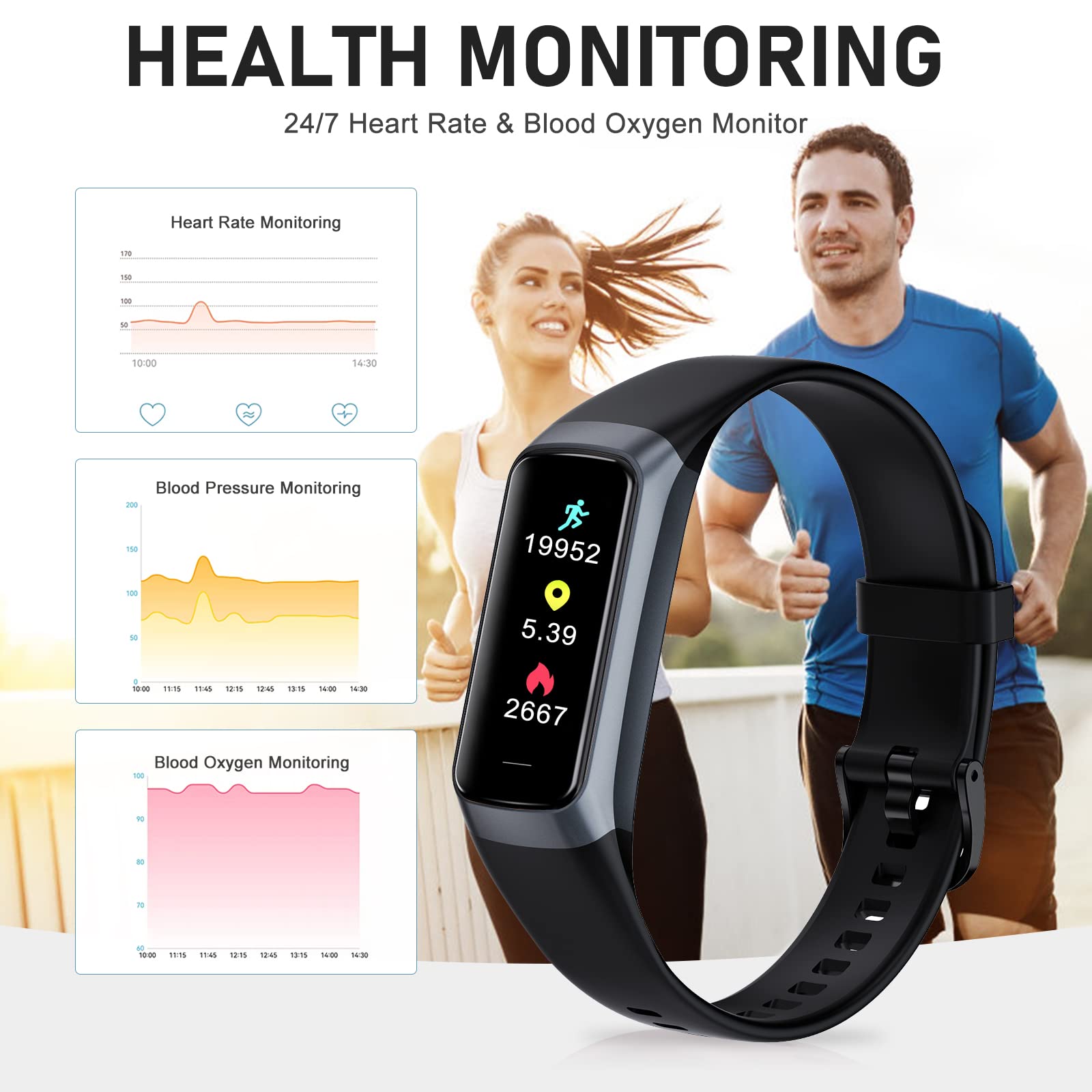Smart Fitness Tracker Watch with 24/7 Heart Rate Monitor, Blood Oxygen & Blood Pressure Tracking, Sleep Analysis - Step Counter & Activity Tracker for Women & Men - Compatible with Android & iOS - Perfect for Running, Gym Workouts & Daily Health Monitoring