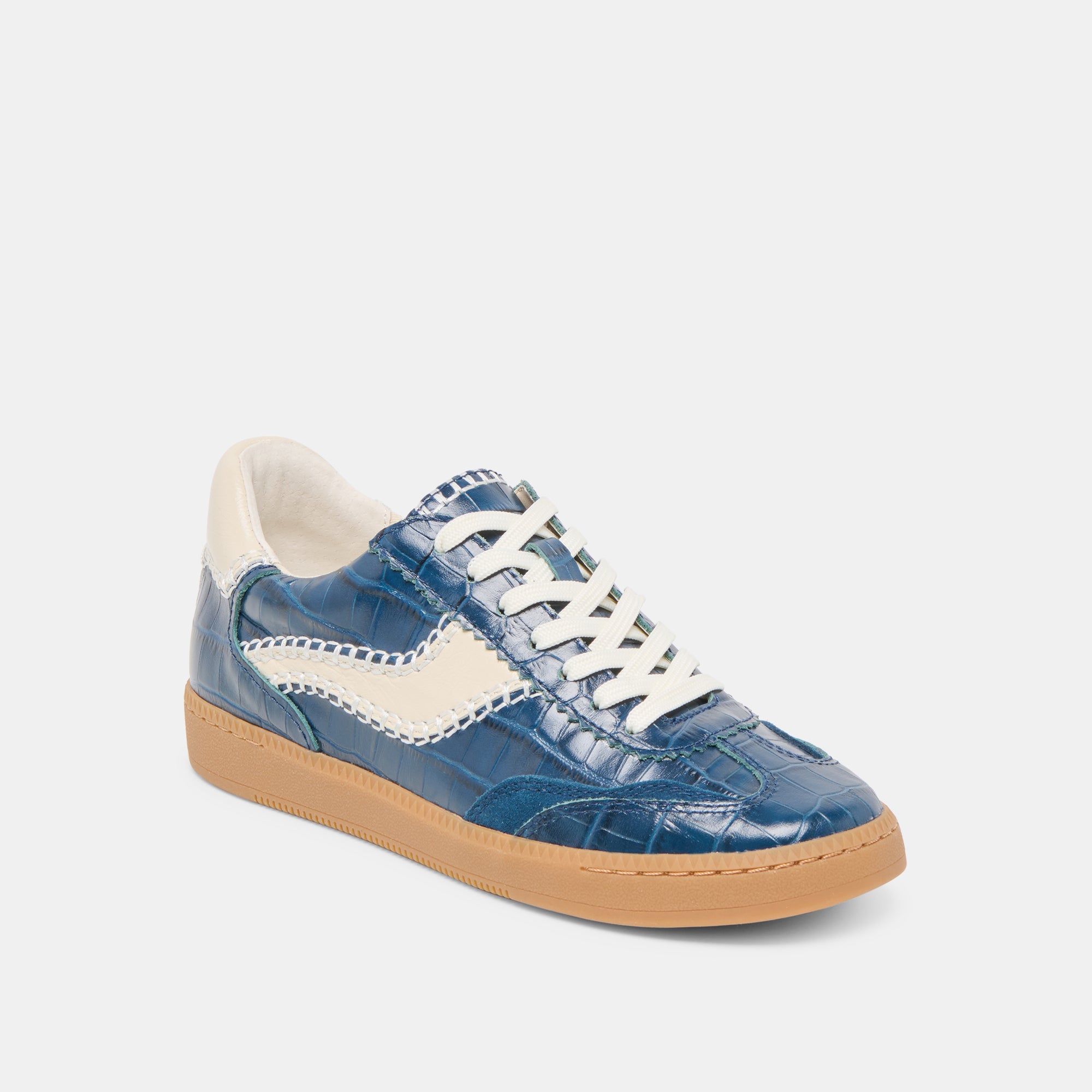Stylish Stitch Sneakers in Ink Crocodile Embossed Leather - Perfect for Casual Wear, Street Fashion & Everyday Comfort