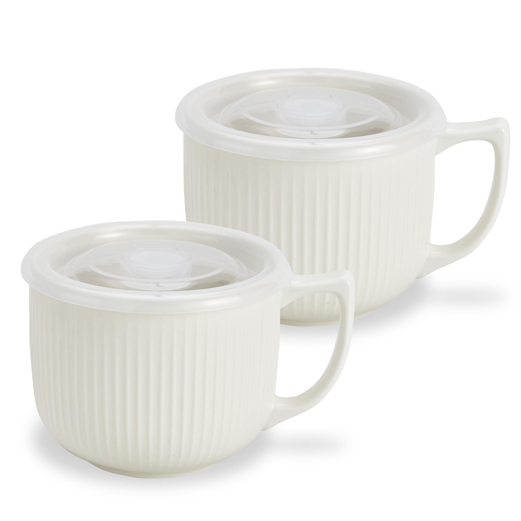Premium 32oz Ceramic Soup Bowls with Handles & Vented Lid - Large Wide Soup Mugs for Ramen, Pasta, Salad & Cereal - Microwave & Dishwasher Safe - Perfect for Family Dinners, Meal Prep & Restaurant Use - Set of 2 (White)