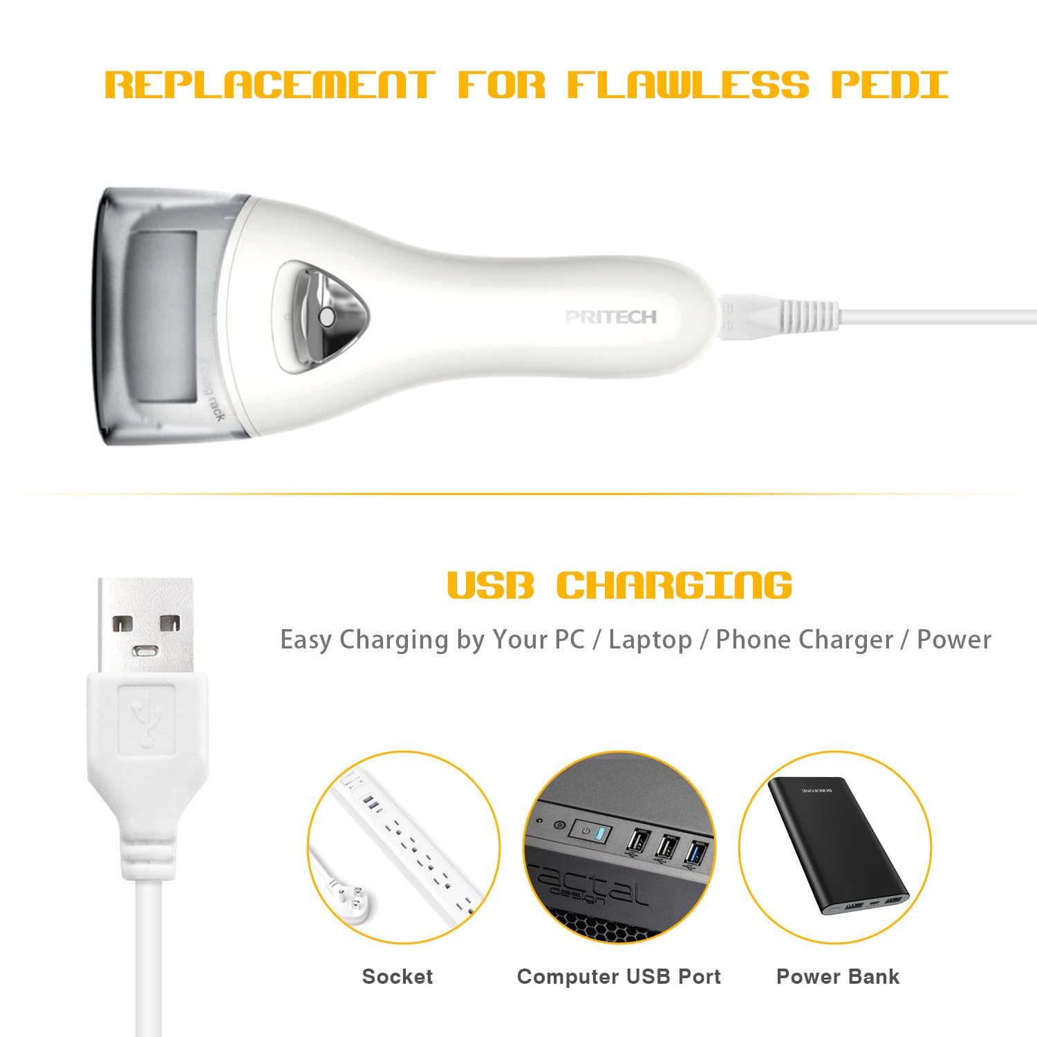 2 Pack Replacement Charger Cord & USB Power Adapter for Pritech BCM-1138 Electric Callus Remover - Compatible with Foot Pedicure Devices | Perfect for Home Pedicure & Foot Care Routines