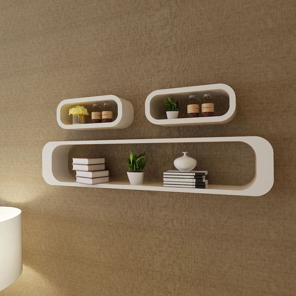 HechoVinen Floating Shelves Set of 3 - White Wall Mounted Cube Display Shelves, MDF Hanging Shelves for Collectibles, Home Decor - Perfect for Living Room, Bedroom, Office & Bathroom Organization (Includes Screws & Wall Plugs)
