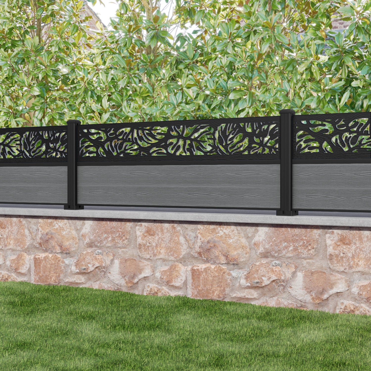 Classic Botanic Fence Panel - Mid Grey Aluminum Privacy Fence with Sturdy Posts for Garden, Yard, and Outdoor Decor | Weather-Resistant & Easy Installation