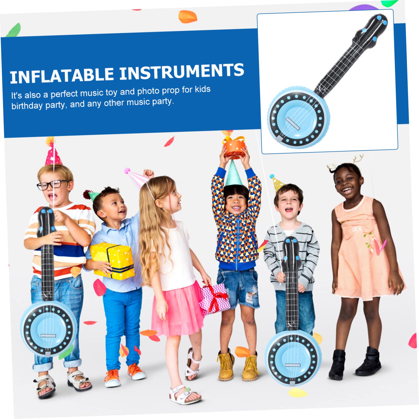 BESTonZON 6-Piece Inflatable Musical Instrument Set - Ukulele, Banjo, Microphone for Kids - Fun Educational Toy & Gift for Children - Perfect for Birthday Parties, Music Lessons & Pretend Play