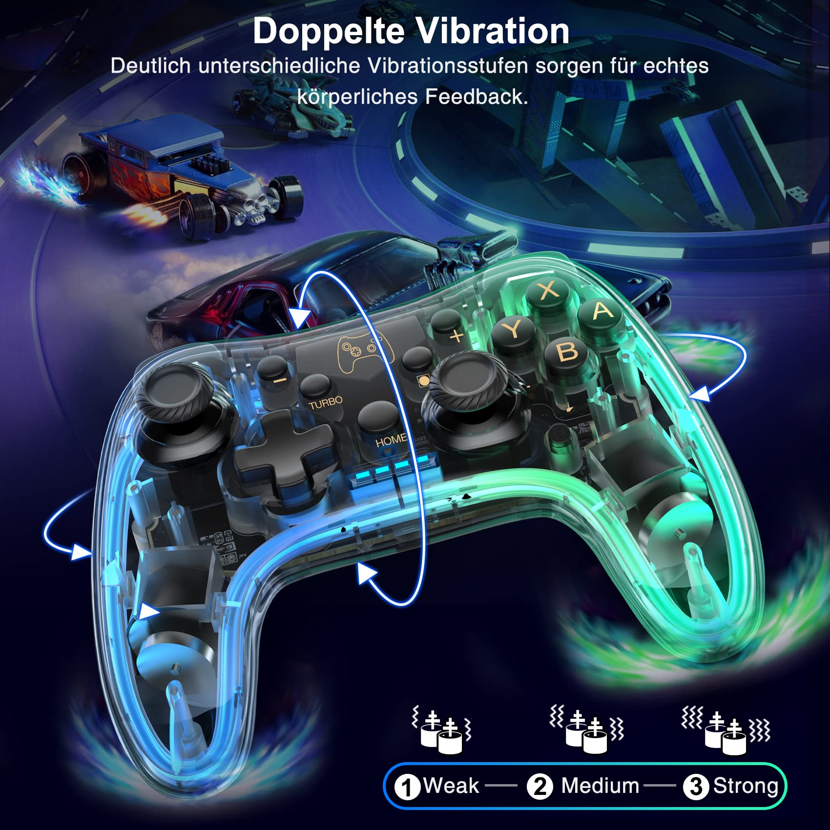 HASACOOL Wireless Switch Pro Controller, Transparent Glow-in-the-Dark Gamepad with Wake-Up Function & App Control - Compatible with Nintendo Switch/Switch Lite/Switch OLED, Android, iOS & PC - Perfect for Gaming, Streaming & Multiplayer Sessions