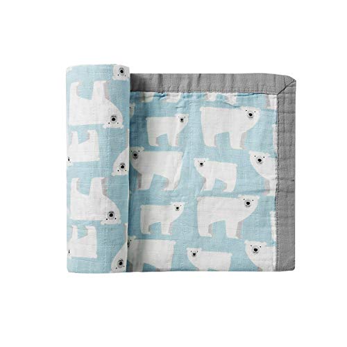 Monfish Ultra-Soft Polar Bear Baby Blanket - 100% Cotton Large Toddler Blanket for Boys & Girls - Two-Layer Stroller & Nursery Blanket (Blue) - Perfect for Cuddling, Naptime & On-the-Go Comfort