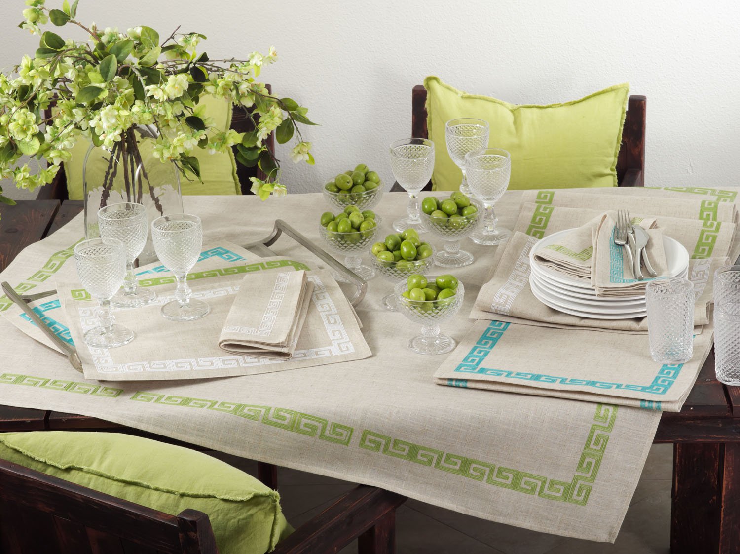 Fennco Styles Calypso Stitched Greek Key Table Runner 16x70 Inches - Elegant Dining Table Decor for Thanksgiving, Christmas & Formal Dinner Parties