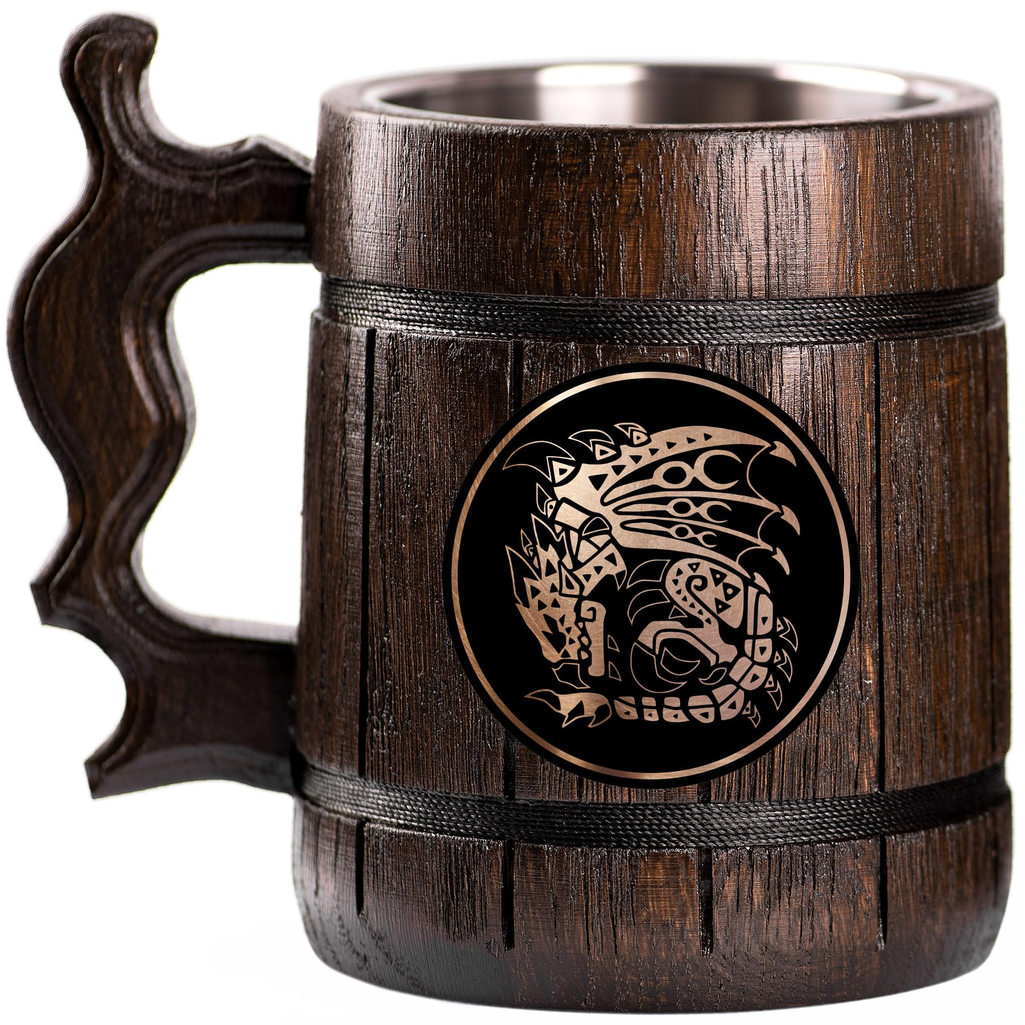 MHW World Wilds Rathalos Custom Beer Mug - Personalized Stein & Wooden Tankard - Unique Gamer Geek Gift for Men, Him, Dad, Father - Perfect for Anniversary, Birthday & Wedding - Great for Gaming Parties, Man Cave Decor & Beer Lovers