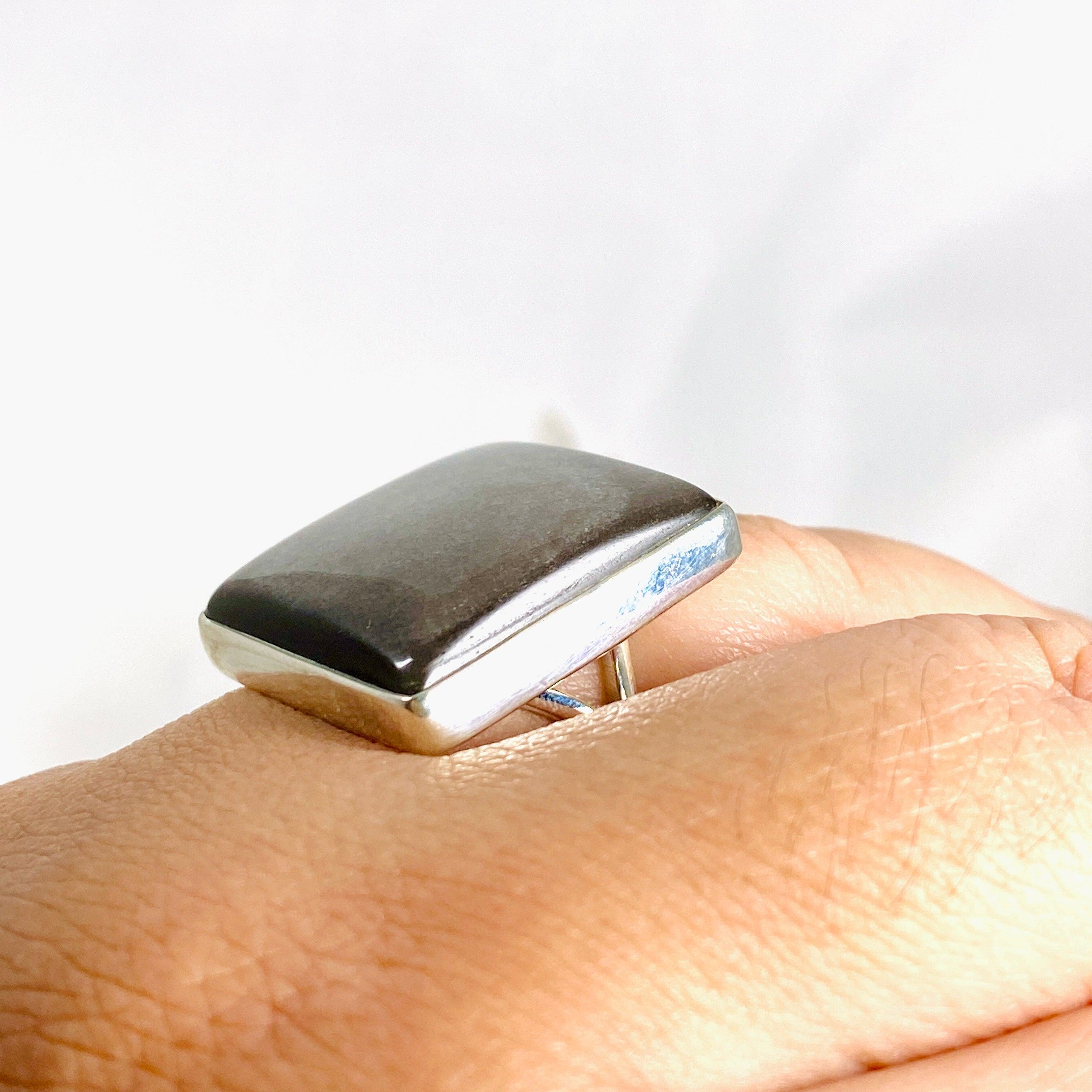 Silver Sheen Obsidian Square Ring Size 11 - KRGJ2921 | Handmade Sterling Silver Jewelry for Men & Women | Perfect for Gifts, Weddings & Special Occasions