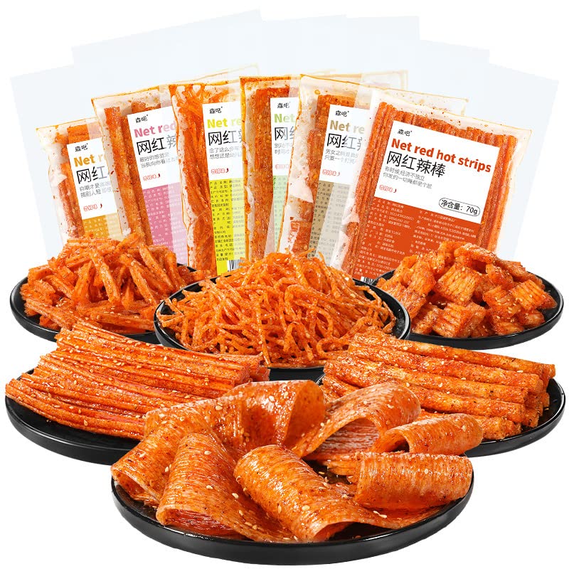Spicy Noodle Snacks - Hot & Spicy Handmade Latiao Strips, Gluten-Free Chinese Fast Food, Nostalgic Big Spicy Slices (4 Bags) - Perfect for Office Snacks, Road Trips & Late-Night Cravings