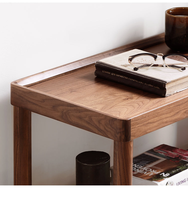 Solid Black Walnut Wood Side Table with Double Layer Storage Shelf - Nightstand, Living Room Accent Table, Bedroom End Table for Home Decor