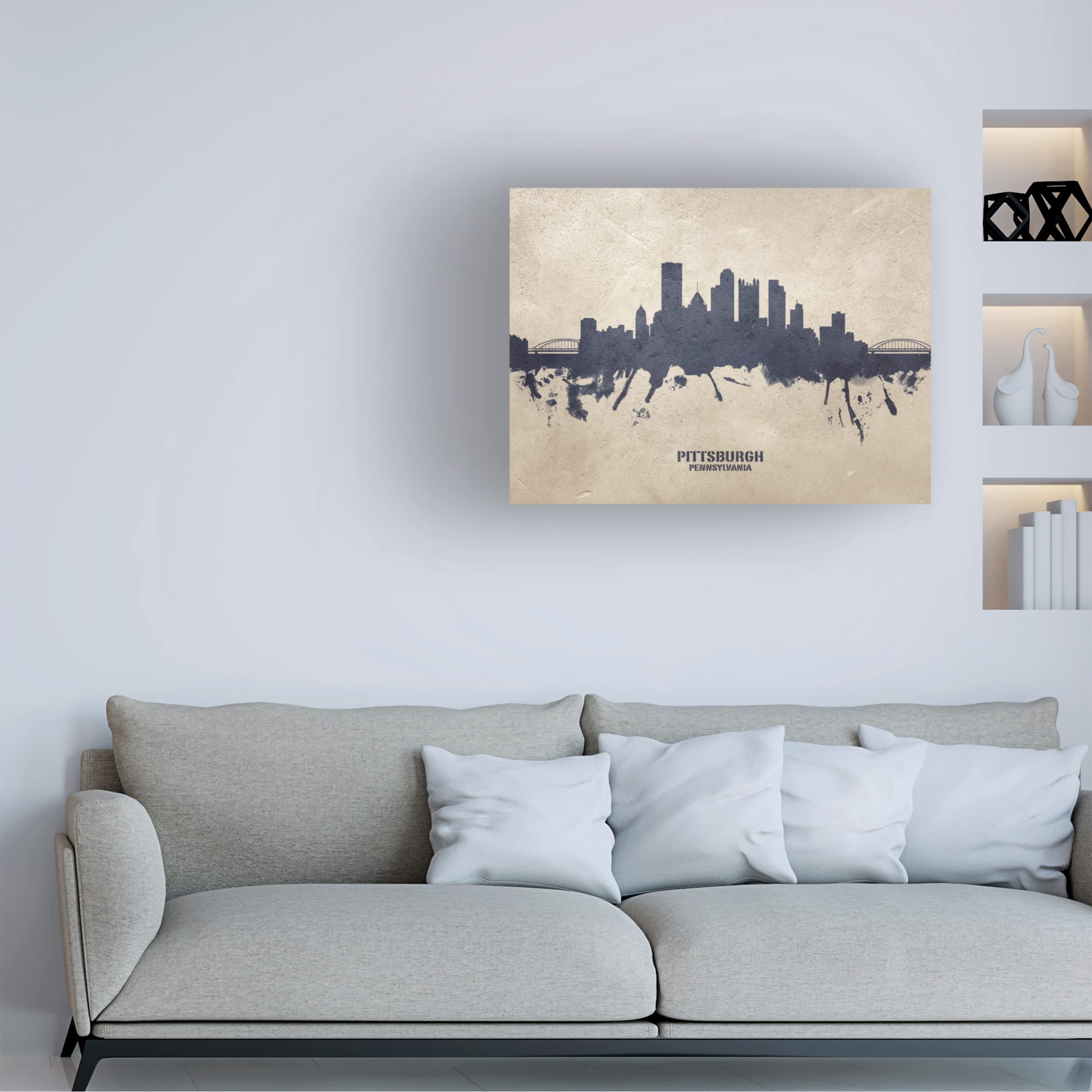 Michael Tompsett Pittsburgh Pennsylvania Skyline Concrete Canvas Art Print - Modern Cityscape Wall Decor for Living Room, Office & Bedroom