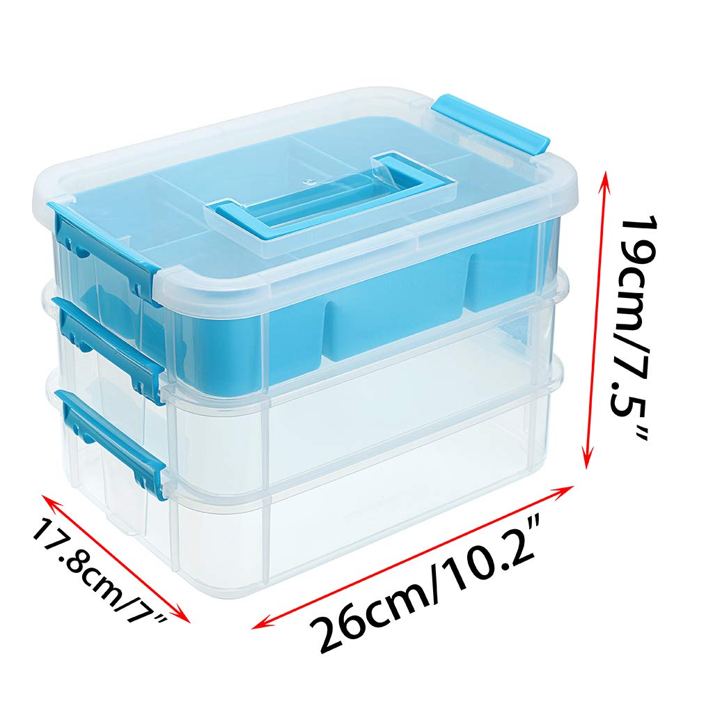 BTSKY 3-Tier Stackable Storage Box with Removable Tray - Portable Plastic Organizer for Sewing, Craft Supplies, Art Materials & Home Organization - Perfect for Craft Rooms, Closets & DIY Projects (Blue)