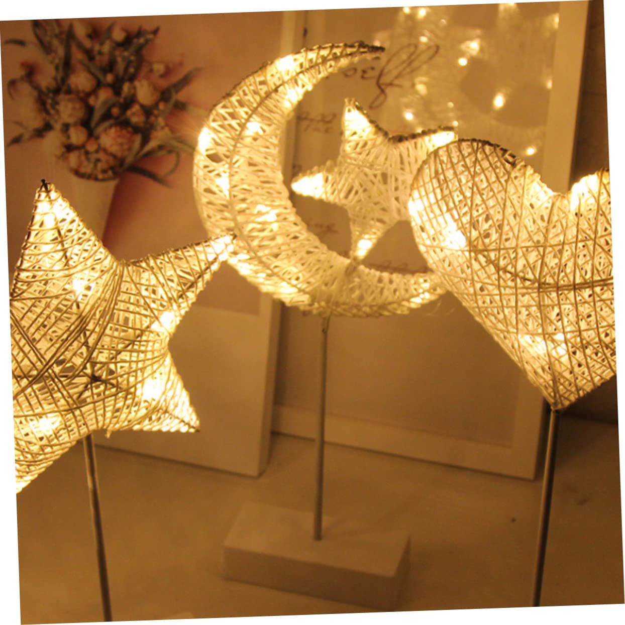 Abaodam 1pc LED Small Table Lamp - Star Night Light with Rattan Texture, Battery-Free Decorative Bedside Lamp for Bedroom, Romantic Ambiance Lighting | Perfect for Bedrooms, Nurseries, Living Rooms & Cozy Spaces