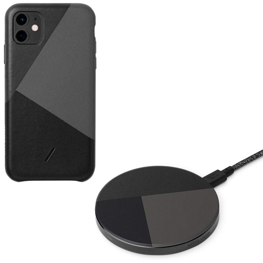 Native Union iPhone 11 Bundle - Clic Marquetry Case & Drop Charging Pad V2 Wireless Charger | Qi-Certified for iPhone & Compatible Devices | Premium Black | Perfect for Home, Office & Travel Charging