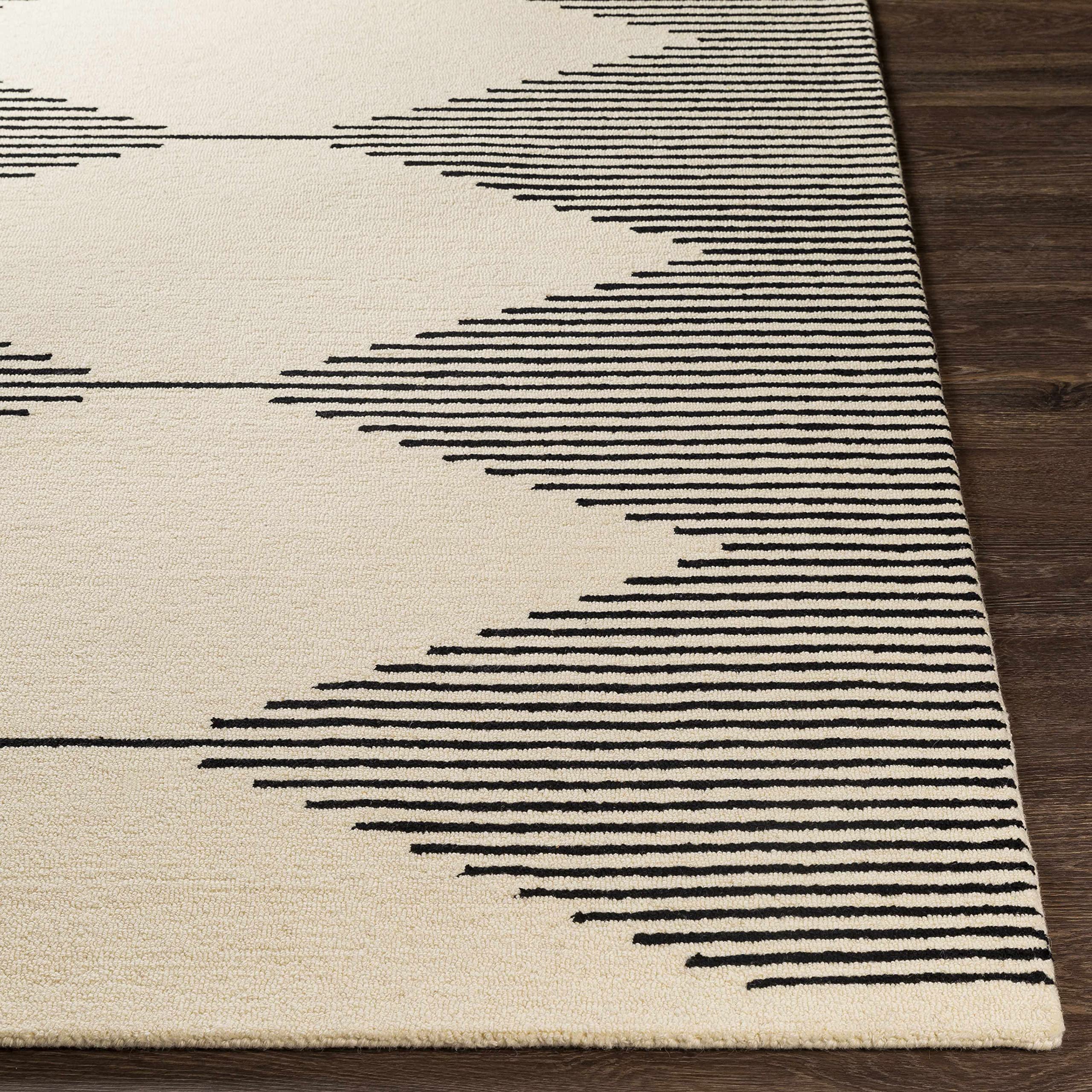 Hauteloom Walkerston Wool Area Rug 6' x 9' - Soft Contemporary Black & Beige Living Room Rug - Non-Slip Bedroom Carpet for Home Decor & Cozy Spaces