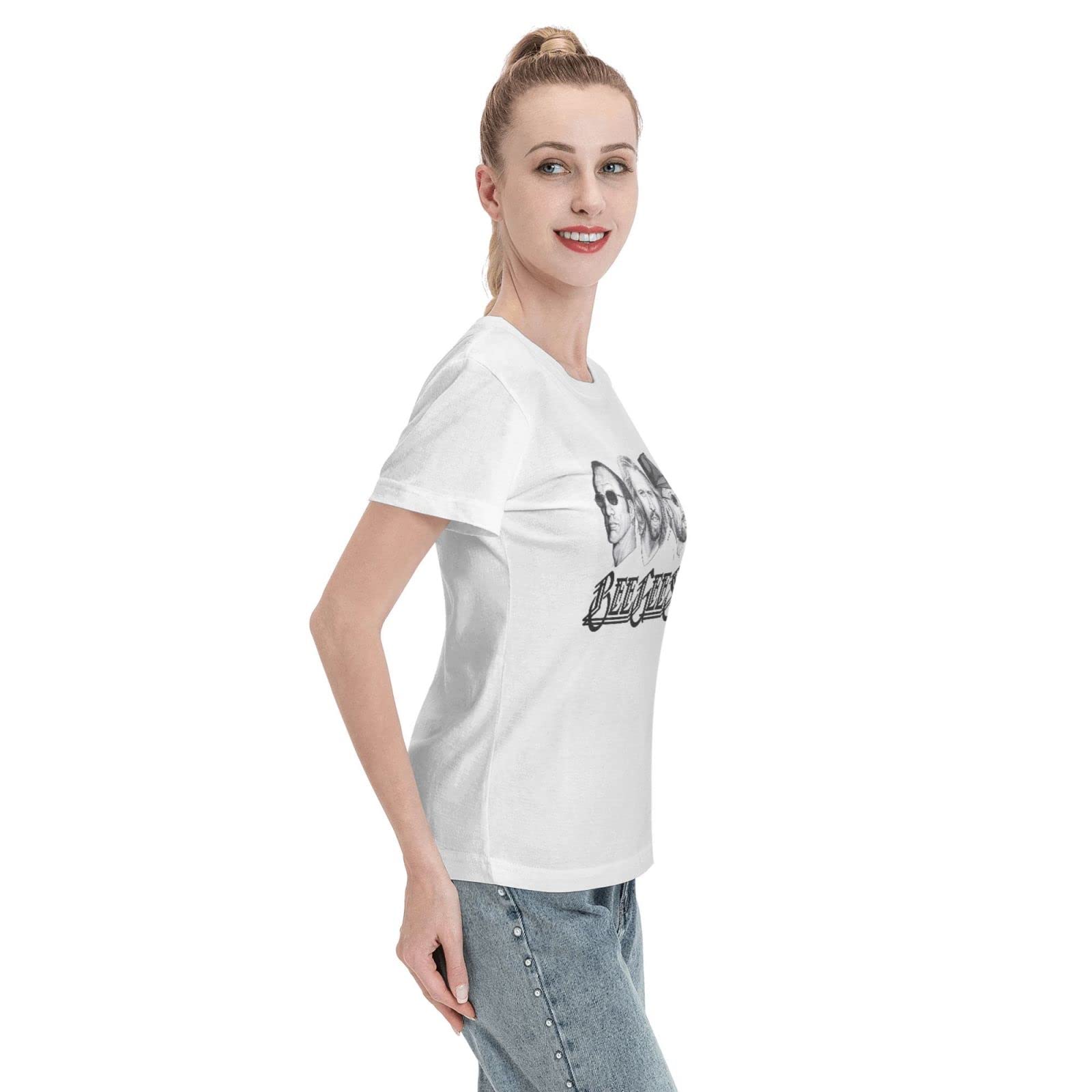 British Music Bee Theme Gees Band Logo Women's T-Shirt - Casual Short Sleeve Crewneck Tee with UV Protection | Perfect for Concerts, Music Festivals & Everyday Wear (Medium, White)