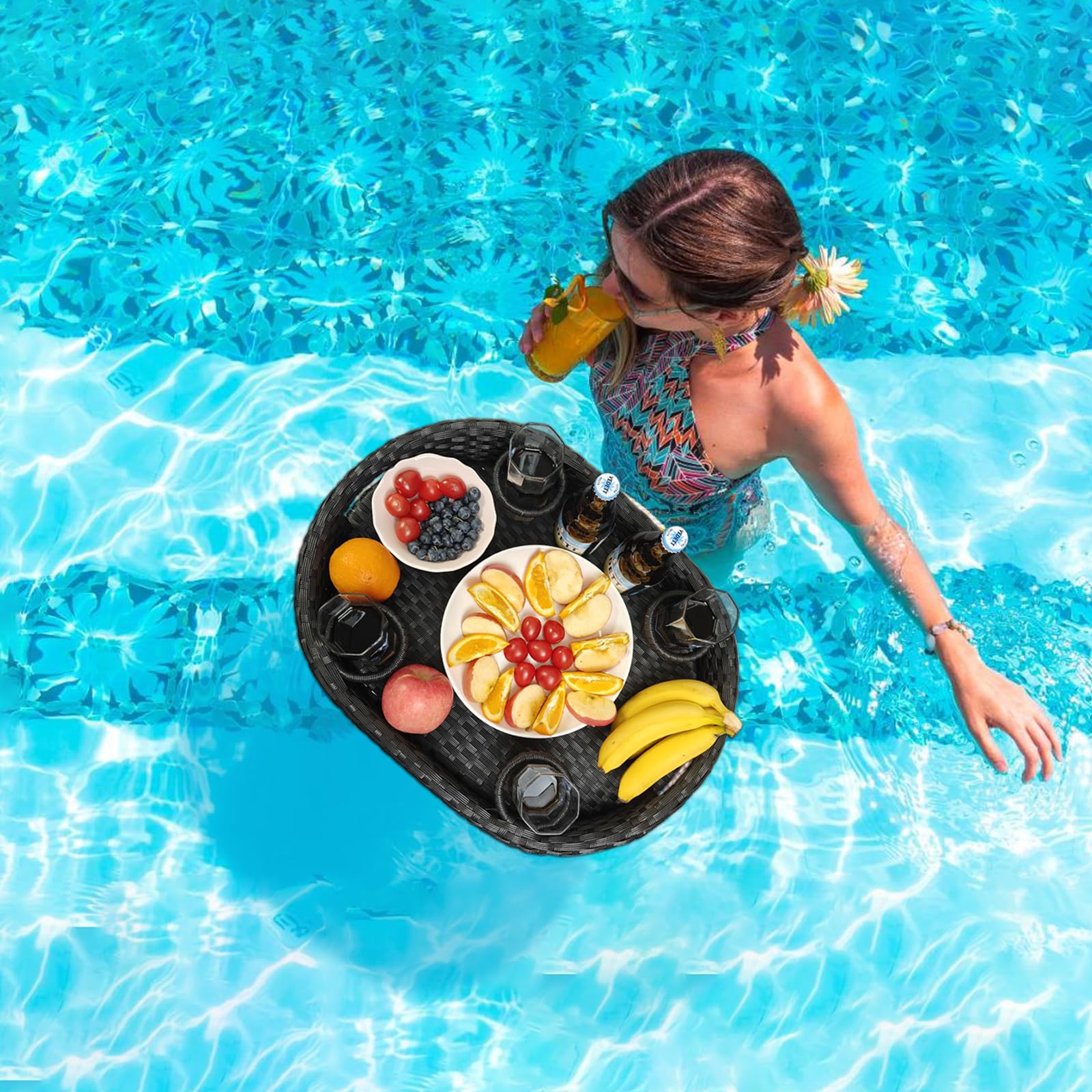 Premium Floating Pool Tray for Drinks & Snacks - Waterproof Oval Pool Table for Swimming Pool Activities - Essential Floating Food Tray for Summer Parties, Beach Days & Relaxing by the Pool (Small Size)