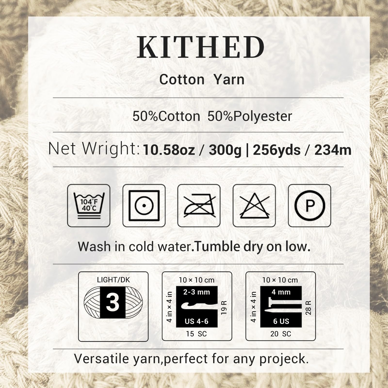 Premium Soft Cotton Yarn for Crocheting & Knitting - 10.5oz, 526 Yards, 3-Pack (Milk White) - Perfect for Blankets, Scarves & DIY Crafts