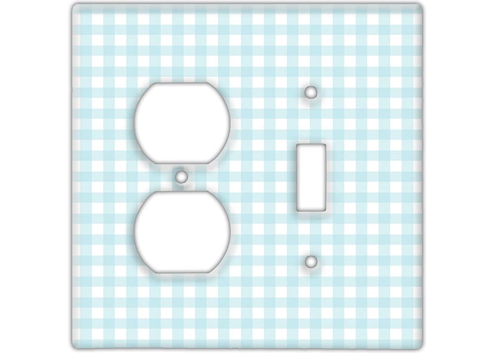 Blue Gingham Decorative Wall Switch Cover Plate - Checkered Pattern Double Outlet/Toggle Switch Right - Perfect for Kitchen, Bedroom, Nursery & Farmhouse Decor