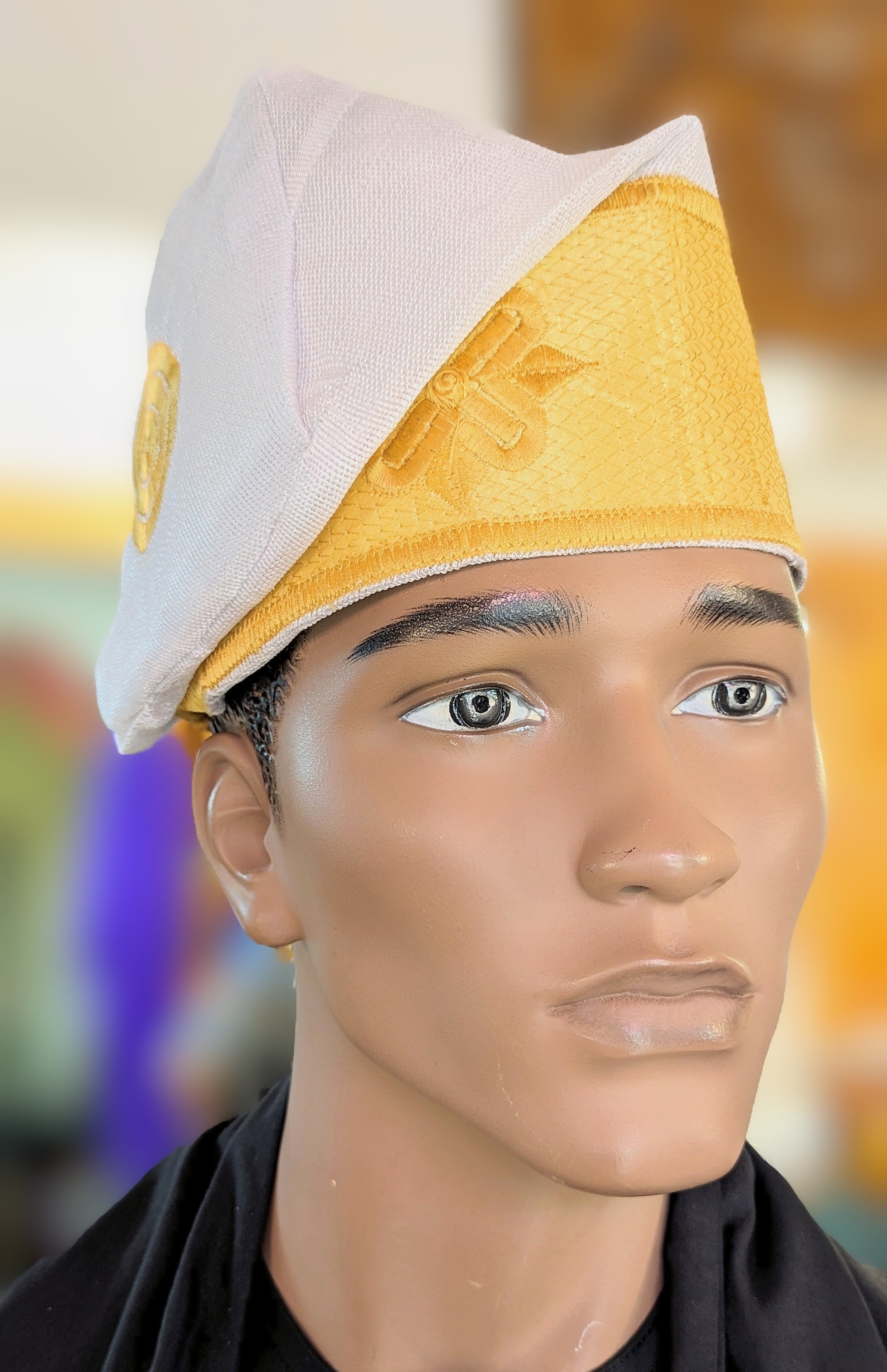 Authentic White African Aso Oke Kufi Cap by Dupsie - Traditional Nigerian Hat for Men - Perfect for Weddings, Cultural Events & Special Occasions