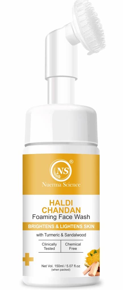 Nuerma Science Haldi Chandan Foaming Face Wash with Vitamin C - Skin Brightening, Dark Spot Corrector & Oil Control for Glowing Skin (150ml) | Daily Cleanser for Tanned & Dry Skin | Perfect for Morning & Night Skincare Routine