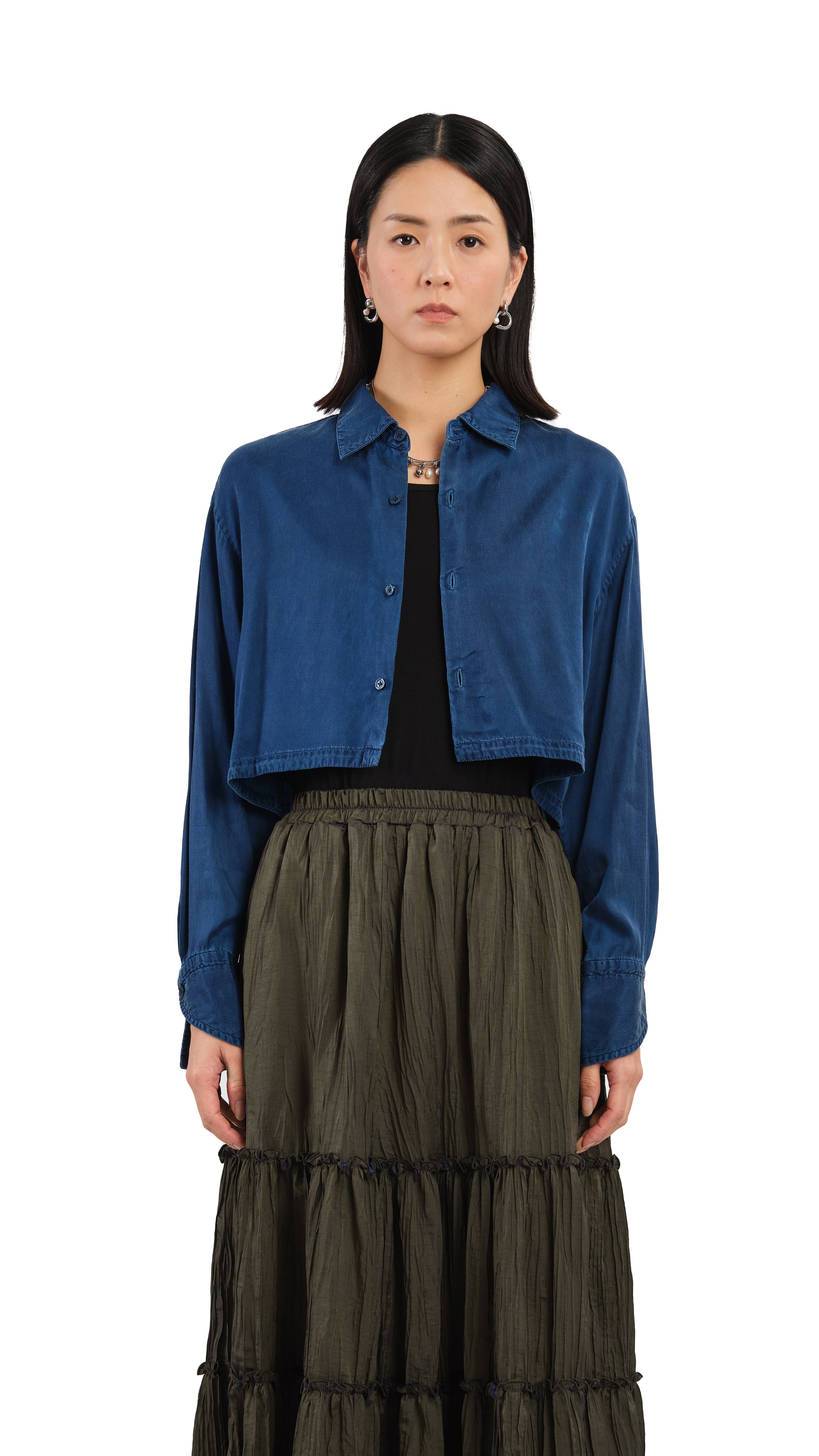 Stylish Kurashikizome Cropped Shirt for Women | Japanese Indigo Dye Casual Top | Perfect for Summer Outfits & Boho Fashion