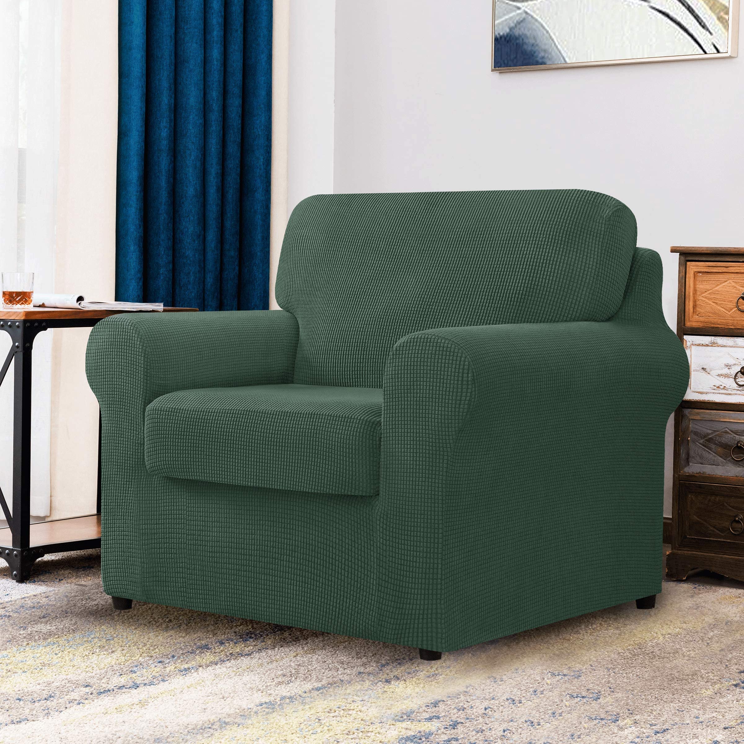 CHUN YI 2-Piece Armchair Sofa Slipcover Set - Large Stretchable Jacquard Fabric Couch Cover with Detachable Backrest & Cushion Covers (Dark Cyan) - Perfect for Living Room, Office, or Dorm Furniture Protection