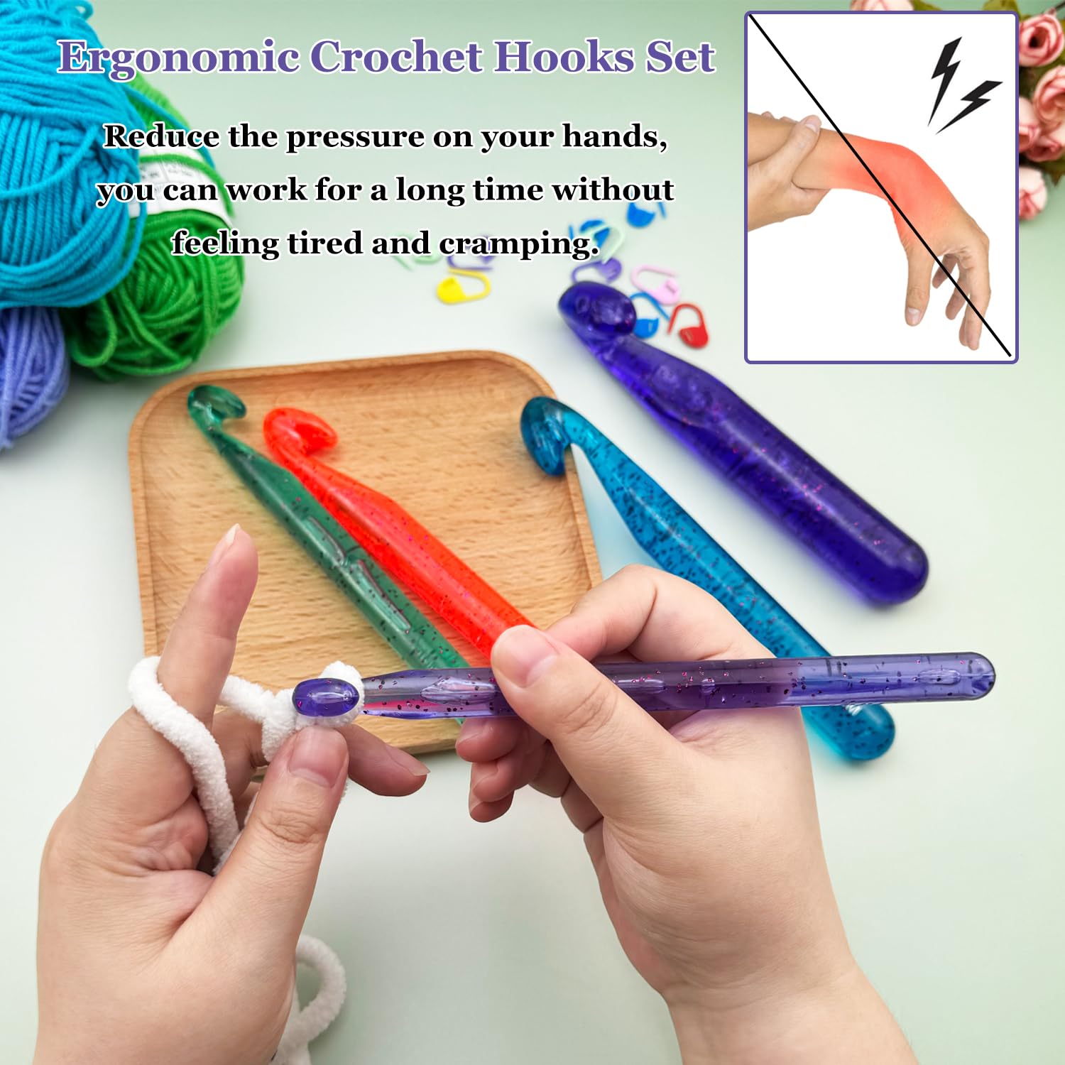 12mm Large Crochet Hook for Chunky Yarn - Ergonomic Plastic Crochet Needles for Arthritic Hands - Crystal Smooth DIY Crochet Hooks for Handmade Projects - Perfect for Blankets, Scarves & Home Decor