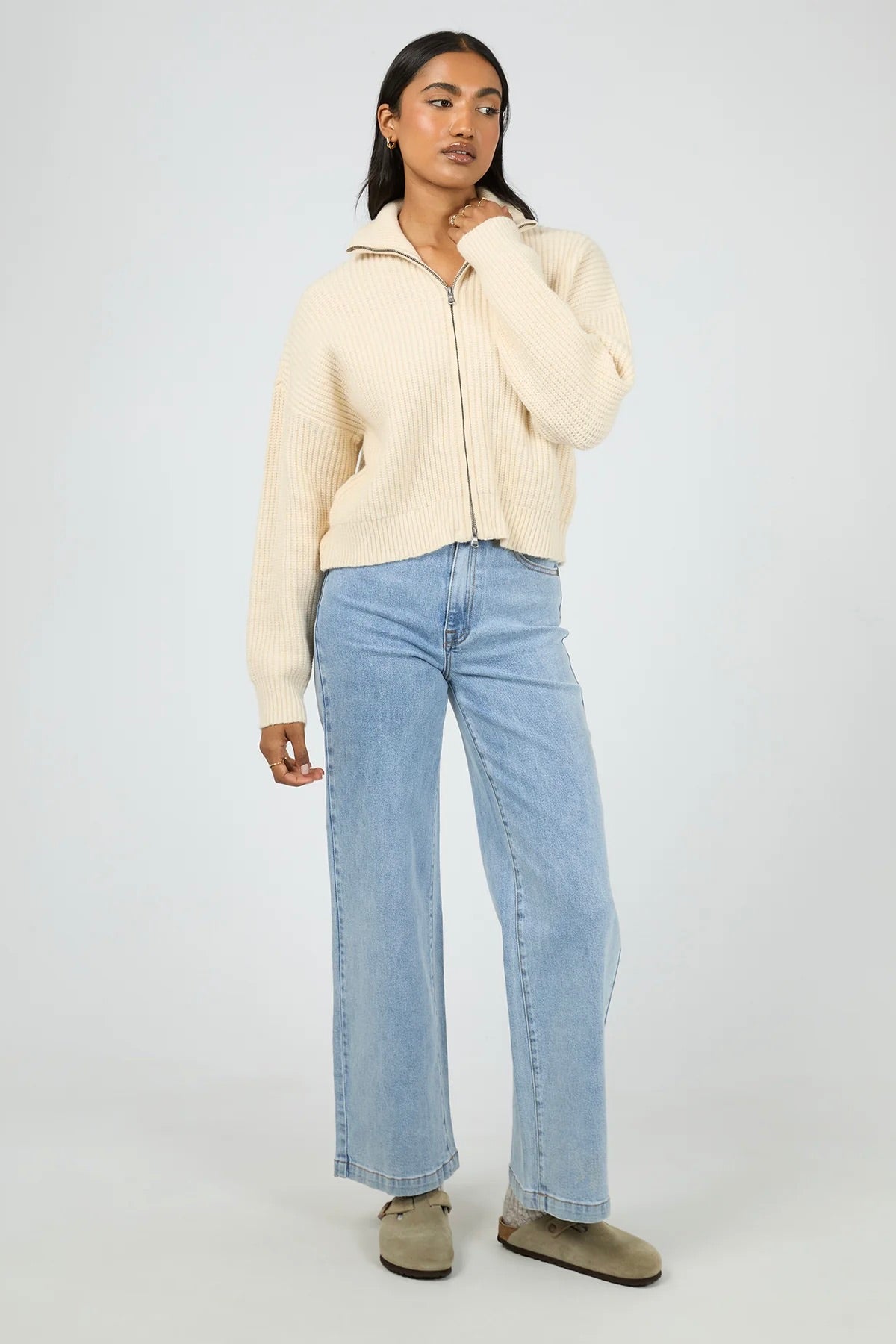 Vanilla Knit Zip Through Cardigan for Women - Cozy Open Front Sweater for Fall & Winter - Perfect for Layering, Office Wear & Casual Outfits
