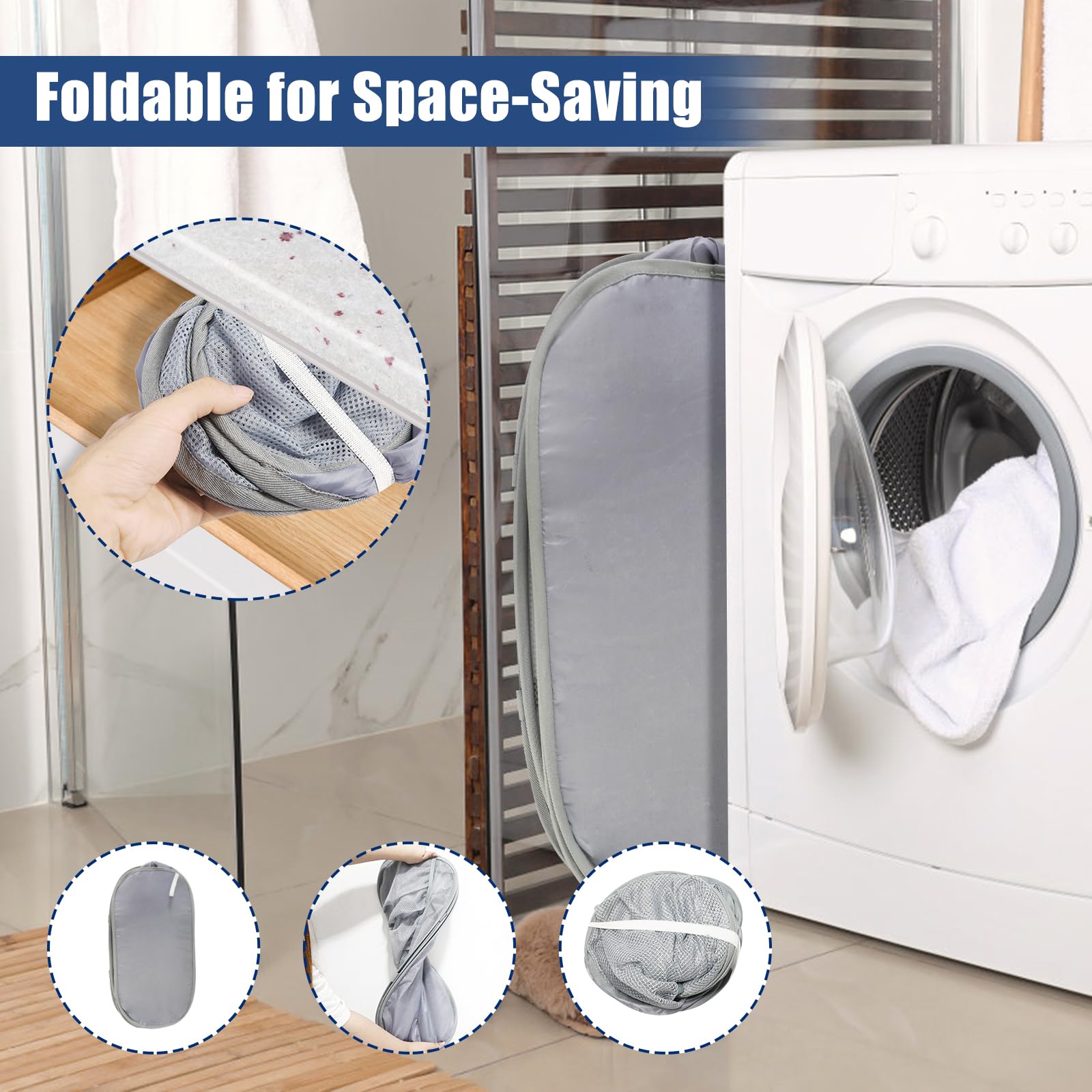 Upgrade Collapsible Laundry Basket with Mesh Bags - Foldable Pop Up Hamper for Clothes, Toys & Travel - Lightweight & Portable for Dorm, Home & Camping (Grey) | Perfect for Laundry Day, College Dorm Storage & Outdoor Adventures