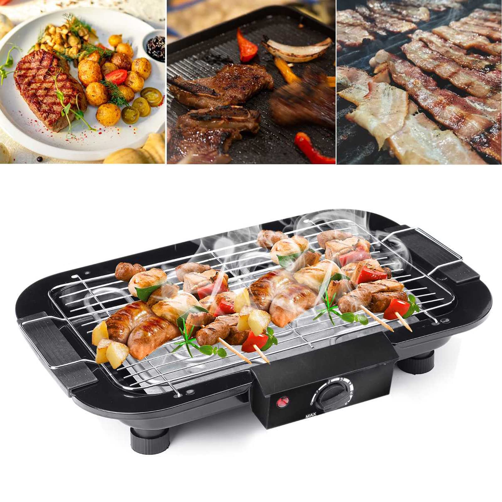 1500W Electric BBQ Grill - Smokeless Nonstick Indoor/Outdoor Grill with Detachable Wire Grid & Oil Drip Tray | Perfect for Backyard, Camping & Family Gatherings