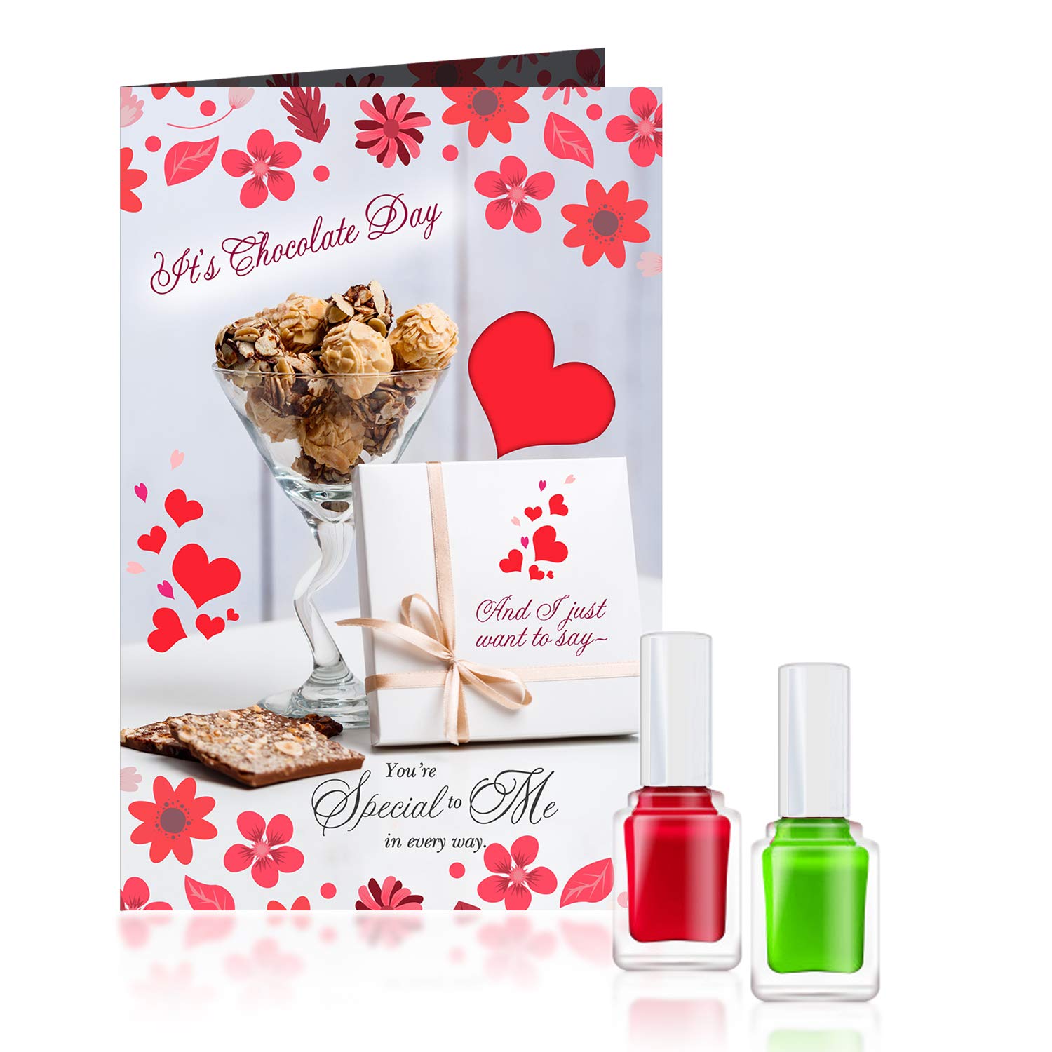 Chocolate Day Greeting Card with 2 Long Lasting Multicolor Nail Polishes - Perfect Gift for Women, Friends & Loved Ones - Ideal for Birthdays, Anniversaries and Special Occasions