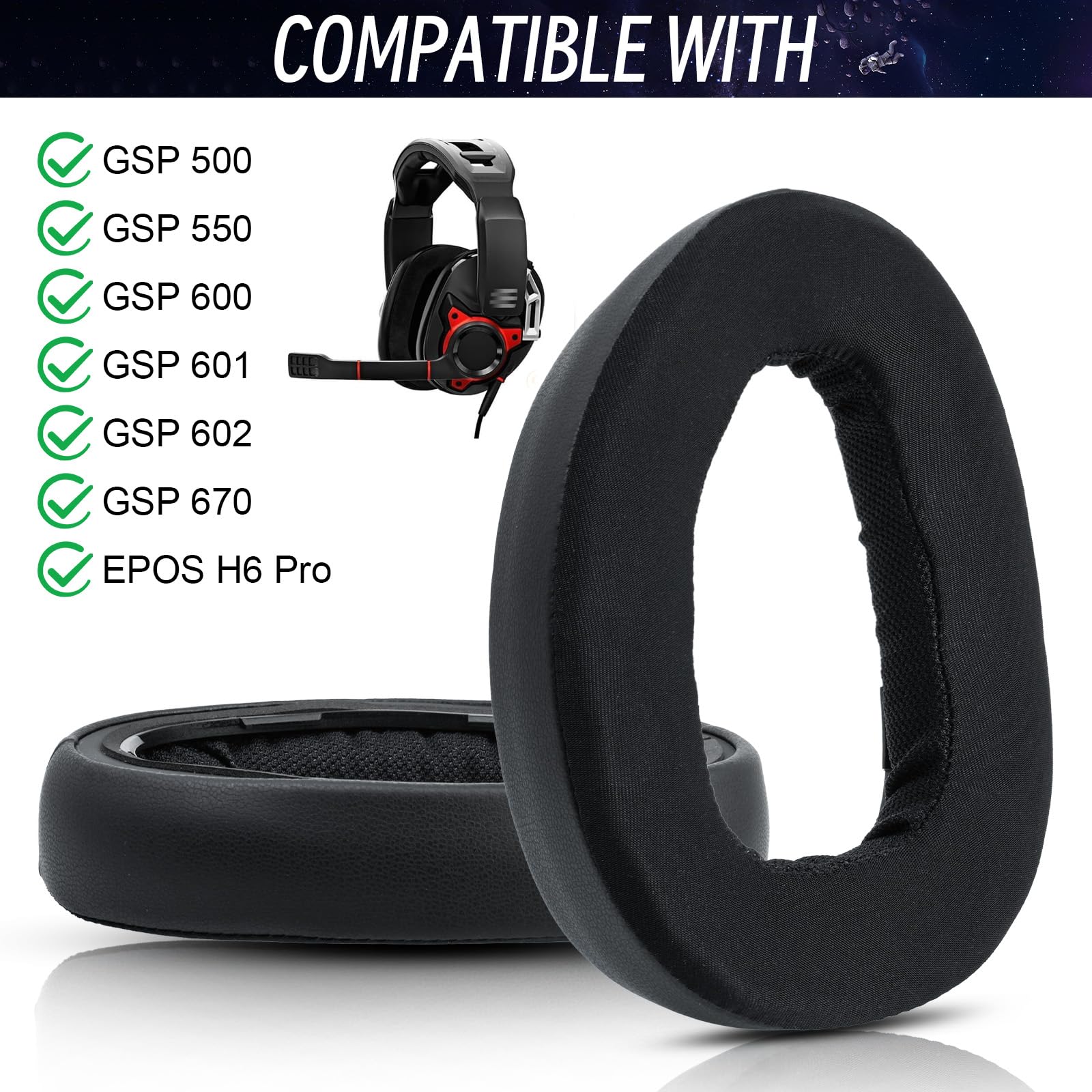 Sennheiser GSP 670/GSP 600/GSP 500/GSA 601 Replacement Ear Pads with Cooling Gel - Compatible with GSP 550 Gaming Headset - Premium Comfort for Long Gaming Sessions, Streaming & Esports