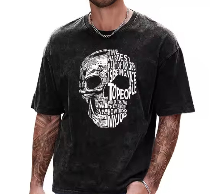 Skull Print T-Shirt for Men - Cool Gothic Style Work Shirt | Perfect for Casual Wear, Halloween Costumes & Rock Concerts
