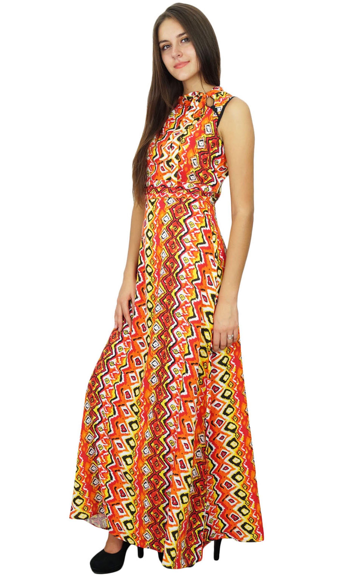 Bimba Women's Bohemian Maxi Dress - Flowy Rayon Long Summer Dress for Beach, Vacation & Casual Wear