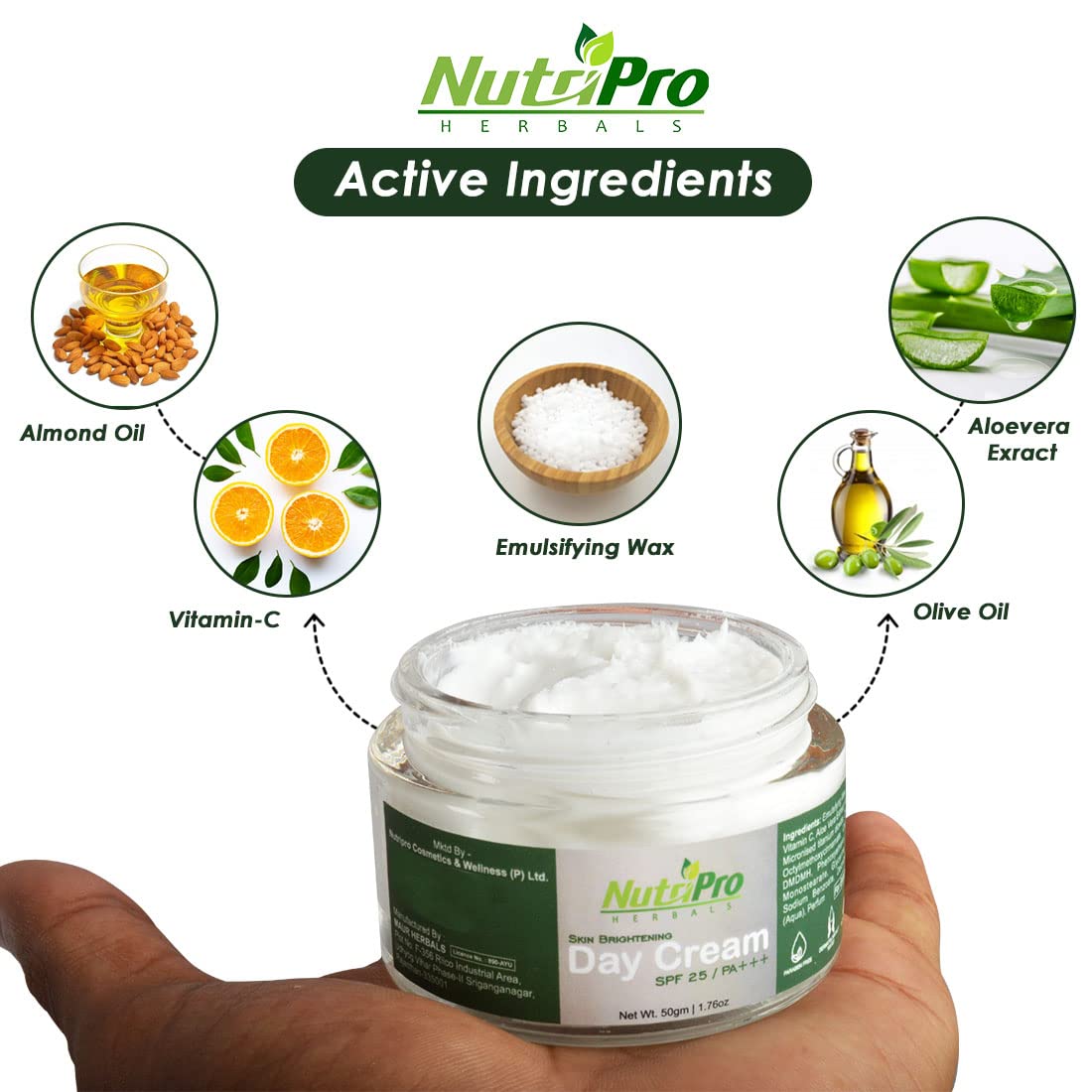 NutriPro Vitamin C Face Serum & Brightening Day Cream 80g - Hydrating & Glow Boosting with Vitamin C, Hazel & Aloe Vera | Silicone-Free, Paraben-Free | Perfect for Daily Skincare & Dull Skin Revival