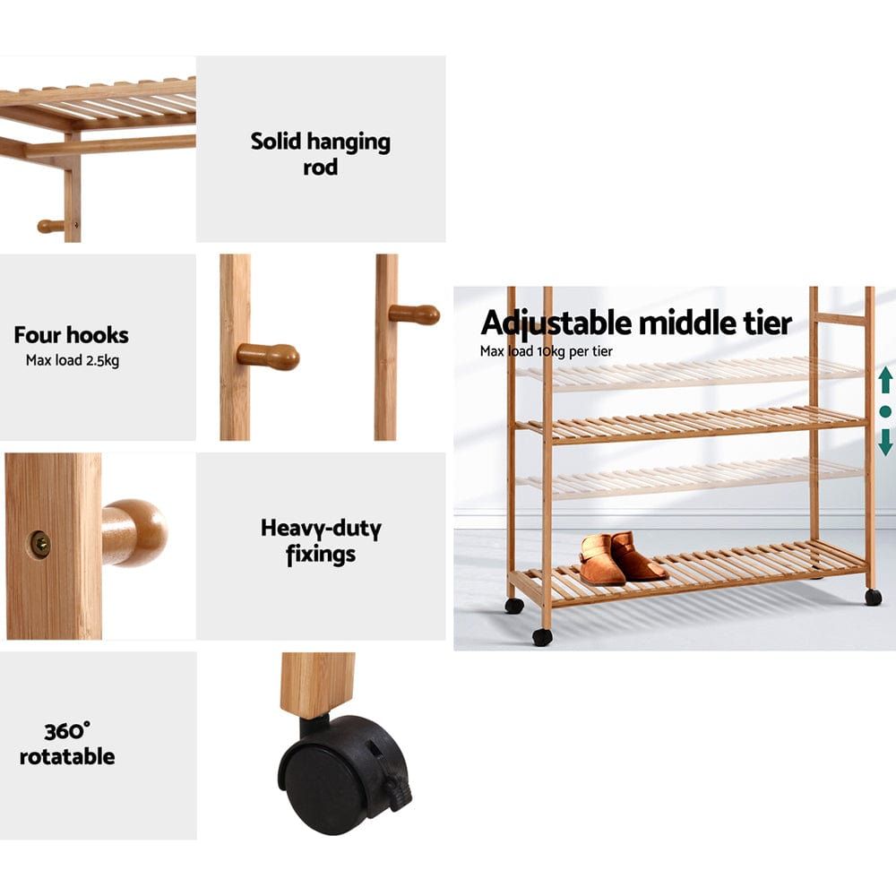 Portable Bamboo Clothes Rack - Sturdy Coat Stand & Garment Hanger for Bedroom, Closet, or Dorm Organization | Space-Saving Wardrobe Solution for Drying & Storing Clothes