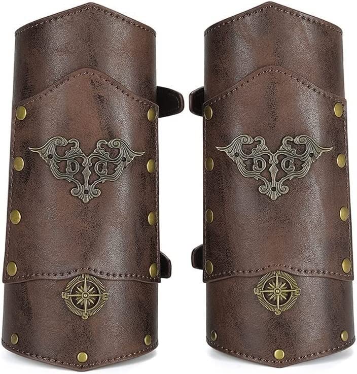 ShuiYue Retro Leather Arm Guard Bracer - Medieval Steampunk Adjustable Gauntlet Wristband for Adults - Perfect for Cosplay, Renaissance Fairs & Theme Parties (Color/Size Options)