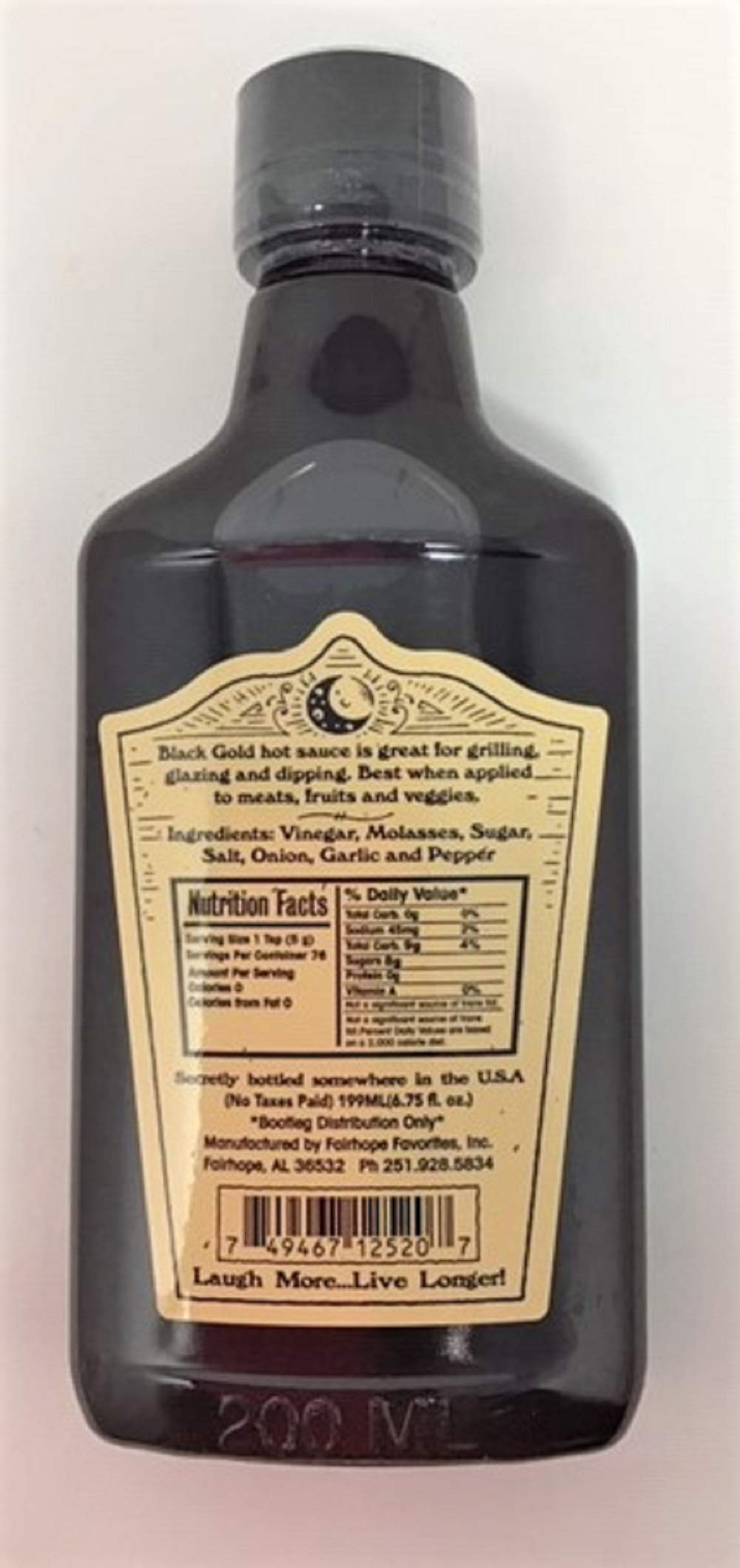 Fairhope Favorites Moonshine Hot Sauce - Black Gold - 6.75 Oz - Spicy Gourmet Sauce for BBQ, Wings & Tacos - Premium Small Batch Crafted Hot Pepper Sauce