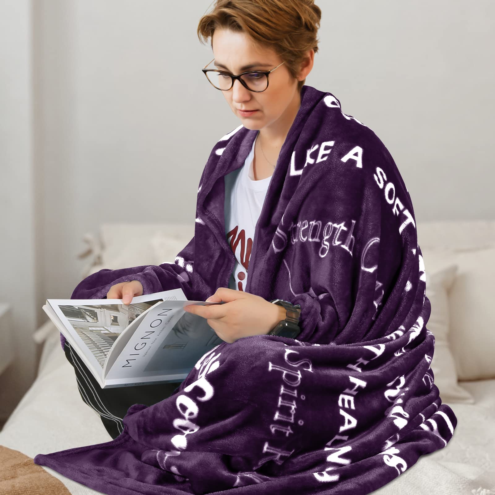 Healing Thoughts Fleece Blanket for Women - Super Soft & Warm Inspirational Gift with Positive Energy, Love & Hope | Get Well Soon Gift, Breast Cancer Support | 50
