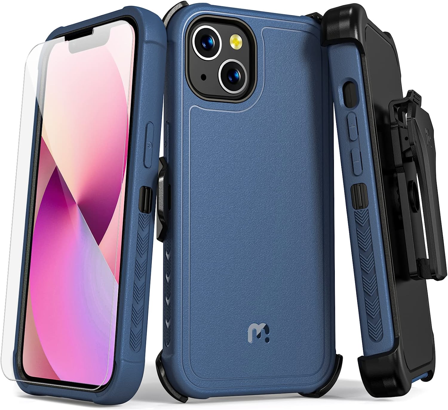 iPhone 14 Case with Belt Clip Holster & Tempered Glass Screen Protector | 6.1 Inch Heavy Duty Military Green | Perfect for Outdoor Activities & Daily Protection