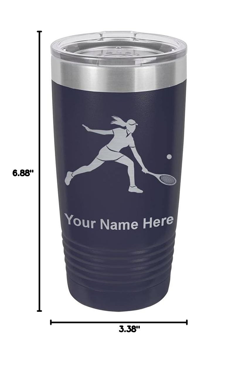 LaserGram 20oz Vacuum Insulated Stainless Steel Tumbler Mug - Custom Engraved Tennis Player Design for Women - Leakproof & Sweatproof - Perfect for Gym, Workouts & Outdoor Activities (Navy Blue)