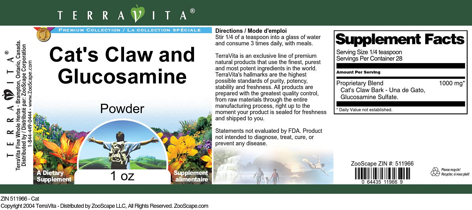 Cat's Claw and Glucosamine Powder for Joint Support - 1 oz (ZIN: 511966) - Natural Supplement for Arthritis & Mobility - Perfect for Active Lifestyles & Senior Pets