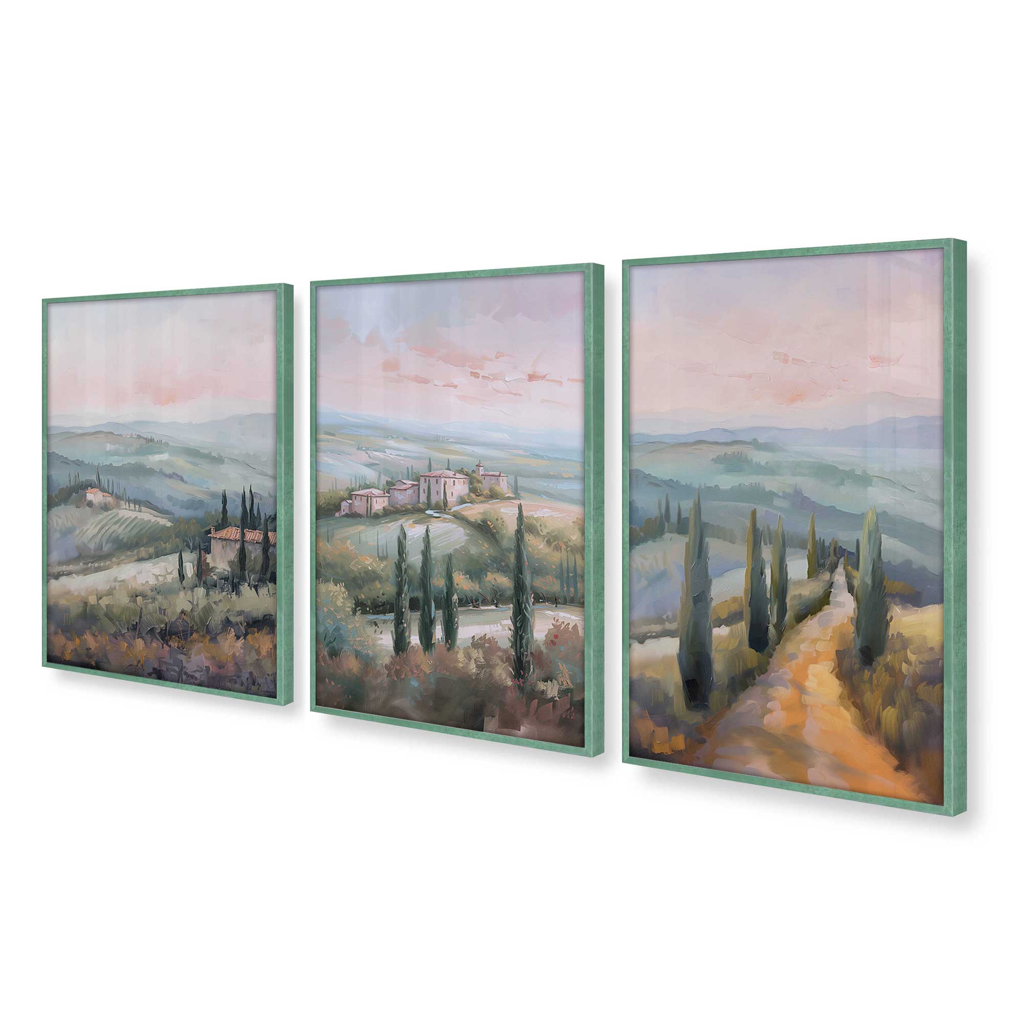 Tuscany Sunset Landscape Art Prints - Set of 3 High-Quality Archival Matte Paper Wall Decor for Living Room, Bedroom & Office