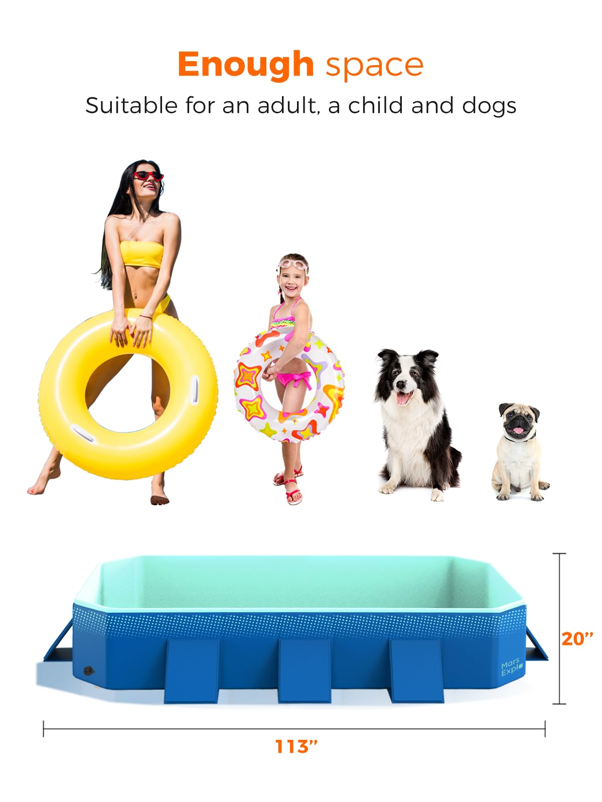 Foldable Non-Inflatable Swimming Pool for Kids & Adults - Extra Large Portable Kiddie Pool, Dog Bath Tub & Family Outdoor Pool (113