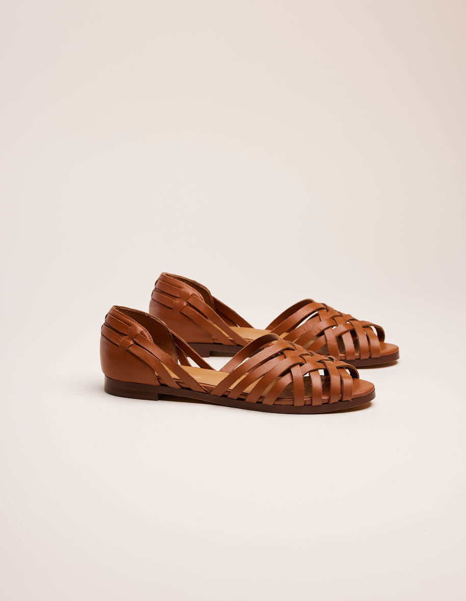 Roxanne Leather Sandals for Women - Genuine Cognac Brown - Comfortable & Stylish for Summer, Beach, and Casual Outings